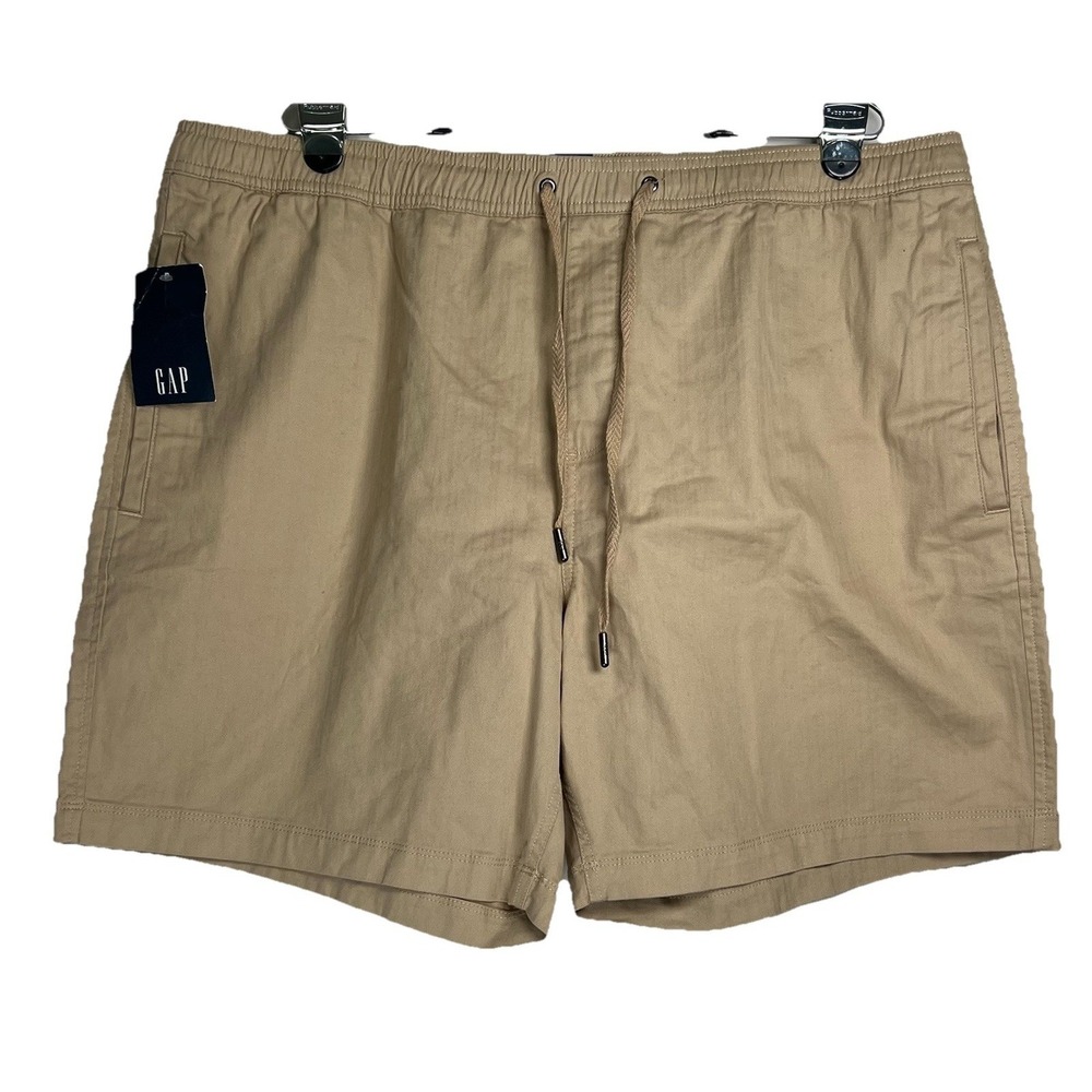 GAP Mens XXL Khaki Tan Herringbone Pull On Drawstring Shorts Stretch Cotton New